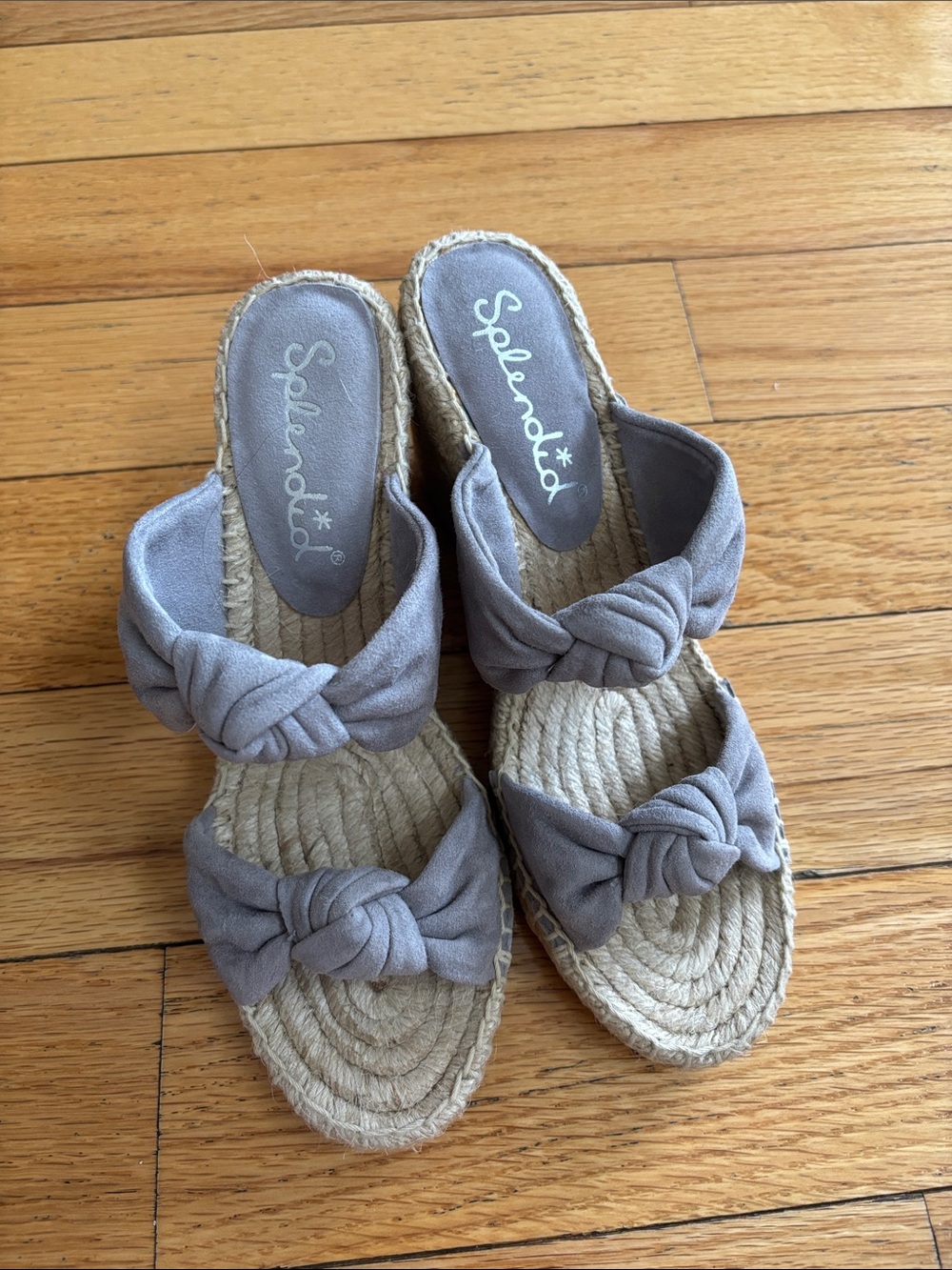 Splendid Gray Knotted Double-Strap Espadrille Slides